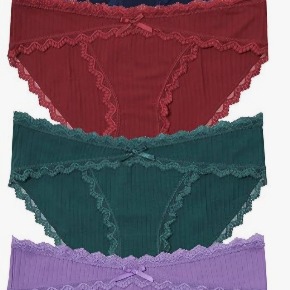 Set of 6 Lace Trimmed Panties - Multicolor